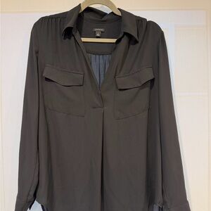Ann Taylor Black Button-Down Utility Blouse